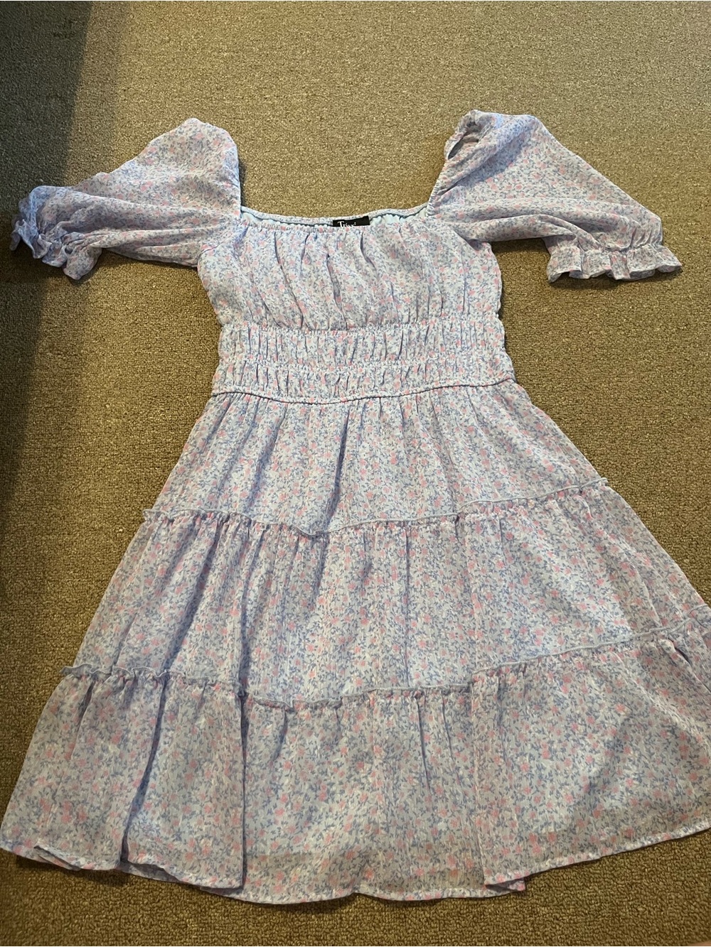 Trixxi Pastel Floral Smocked Tiered Mini Dress